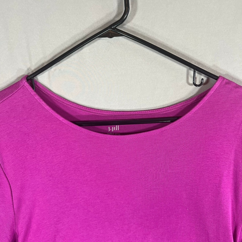 J Jill Perfect Pima Long Sleeve Crewneck Tunic Magenta Size L Side Vents Stretch - Picture 2 of 7